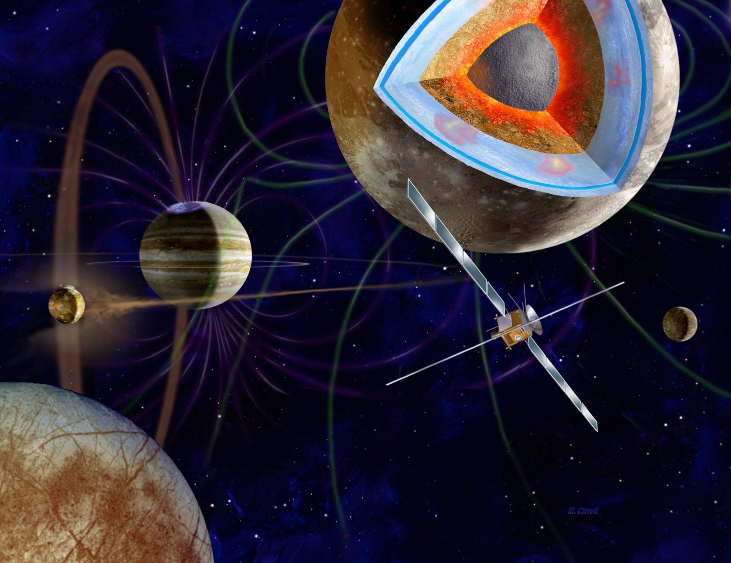 Artists concept of JUICE, the Jupiter moons orbiter mission (credit ESA)